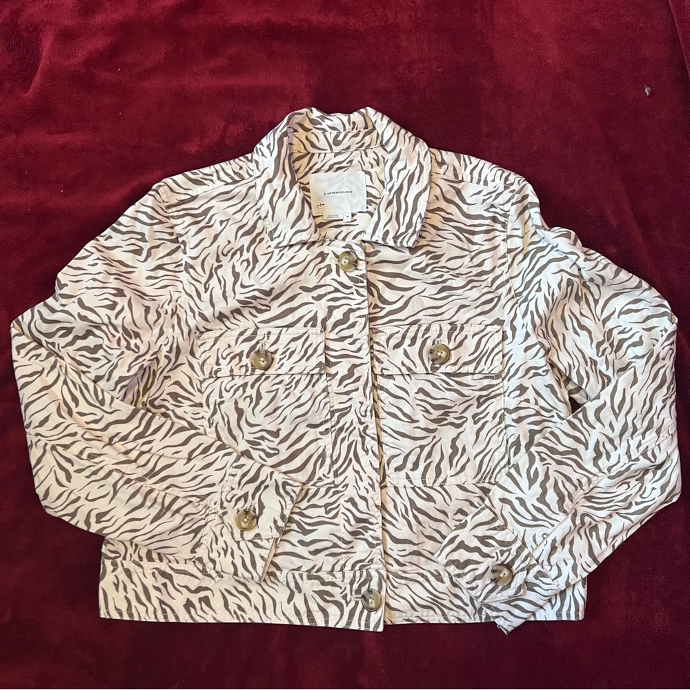 Anthropologie zebra jean jacket XL